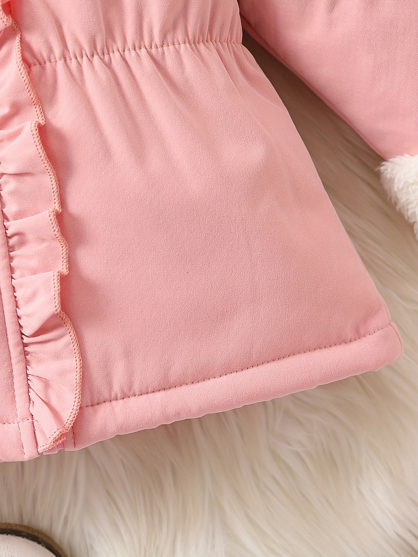 Chaqueta cálida de forro polar artificial con capucha para niños pequeños, abrigo exterior con bonitos volantes, ropa para niña para otoño e invierno.