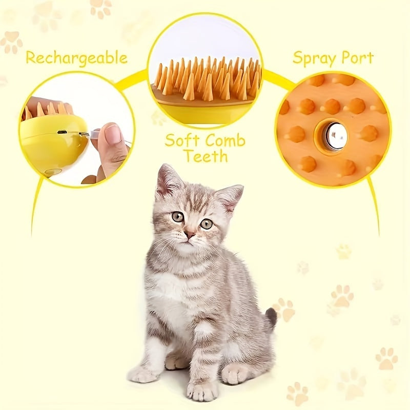 3-in-1 Steam Pet Brush for Cats and Dogs, USB-Powered Multifunctional Grooming Comb with Spray, Deshedding Tool for Indoor, Outdoor, Bathroom Use - Inspired by Banana and Mango Designs (1 Pack)