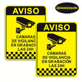 2-Pack Self-Adhesive Security Camera Sign Stickers in Spanish, 24-Hour Surveillance Warning Decals for Home and Public Places, PVC Material for Wood, Plastic, Glass, Metal, Ceramic, Glossy Rectangle Shaped, Single Use