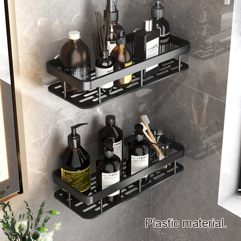 Easy-Install No-Drill Wall Shelf for Bathroom & Kitchen - Durable Plastic Shower Caddy with Hooks, Perfect for Shampoo & Accessories Storage