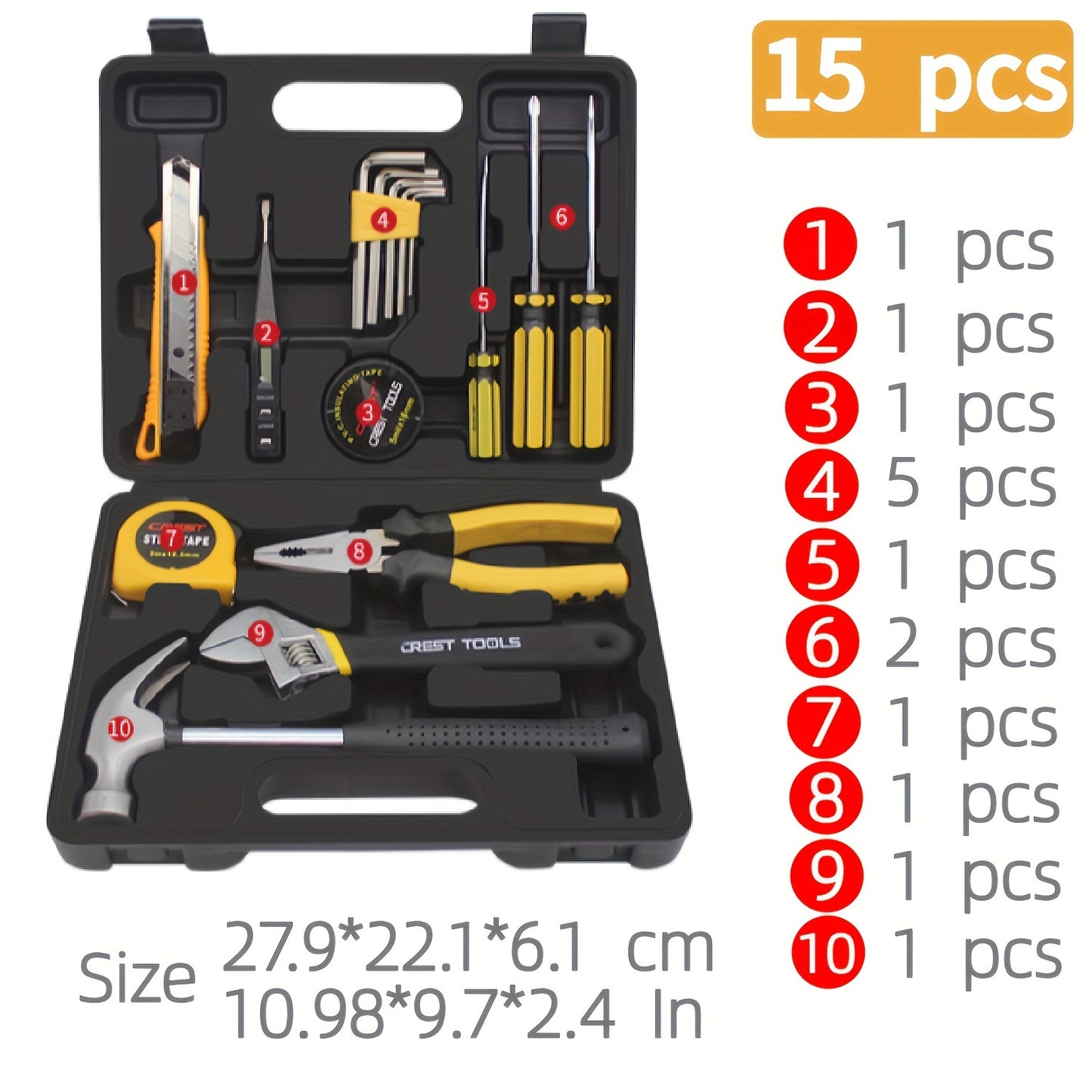 15pcs/23pcs Home Repair Tool Set, Durable Metal &amp; Plastic Hand Tool Kit, DIY Household Toolbox With Variety Tools, Long-Lasting Home Decoration And Maintenance Essentials