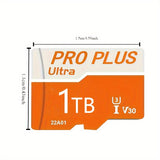 Tarjeta Micro SD PRO PLUS de 1 TB de ultraalta velocidad, U3 Clase 10, V30, almacenamiento duradero para teléfonos inteligentes, tabletas, cámaras y sistemas de vigilancia de seguridad inteligentes.