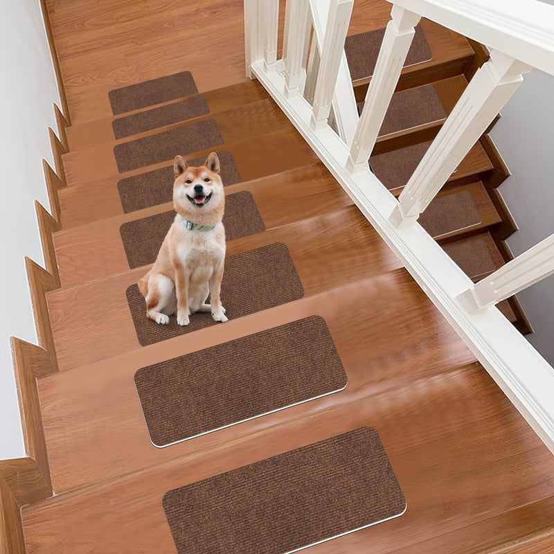 15pcs Reusable Self-Adhesive Hardwood Step Carpet Stair Treads, Indoor Activity Pet Non-Slip Safety