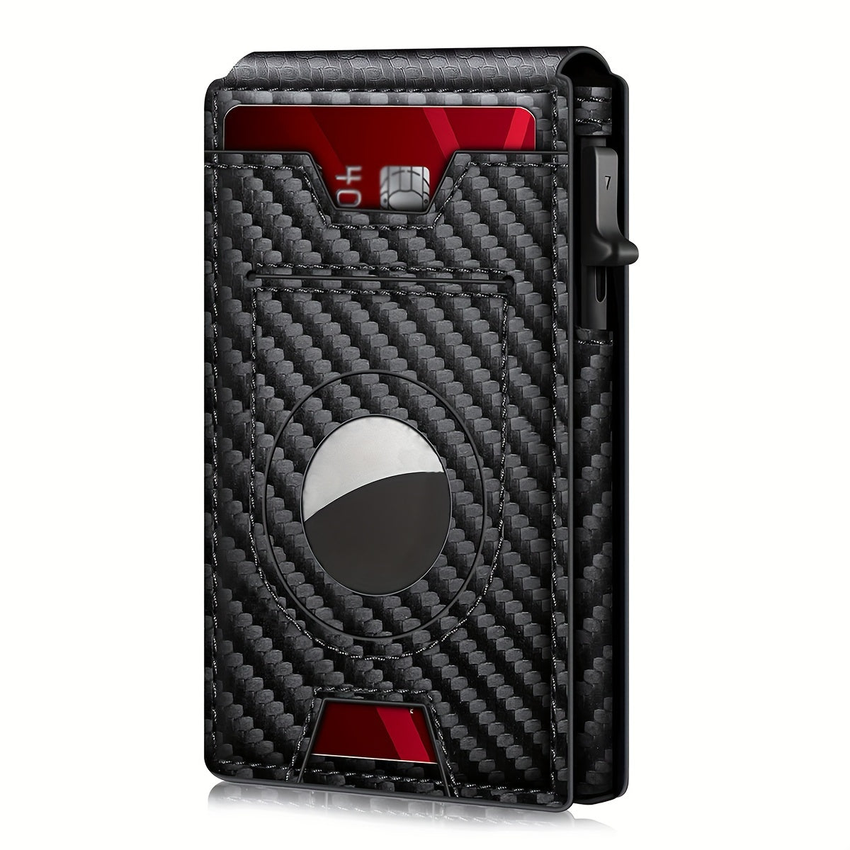 Men's Sleek Magnetic Closure Wallet with AirTag Holder - RFID Blocking, PU Leather, Black