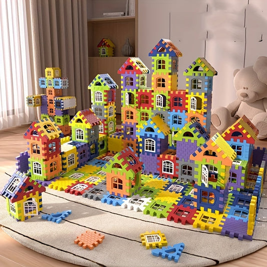 100pcs Building Blocks Set for Youngsters - Educational Puzzle House with Smart Development Features, Portable Plastic Toy for Boys & Girls, White/Blue