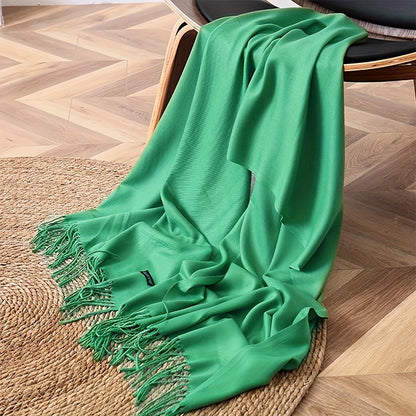 Solid Color Tassel Scarf,Soft Warm Cashmere Feeling Shawl, Mature Style Coldproof Versatile Inelastic Scarf for Women Men Large Block Head Wraps Breathable Scarves for Women tassel sun protection rectangular scarf, seasons wa