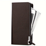 Elegant Black PU Leather Men's Wallet - Large Capacity Clutch with Zipper Closure, Color Block Design, Multiple Card Slots and Polyester Lining