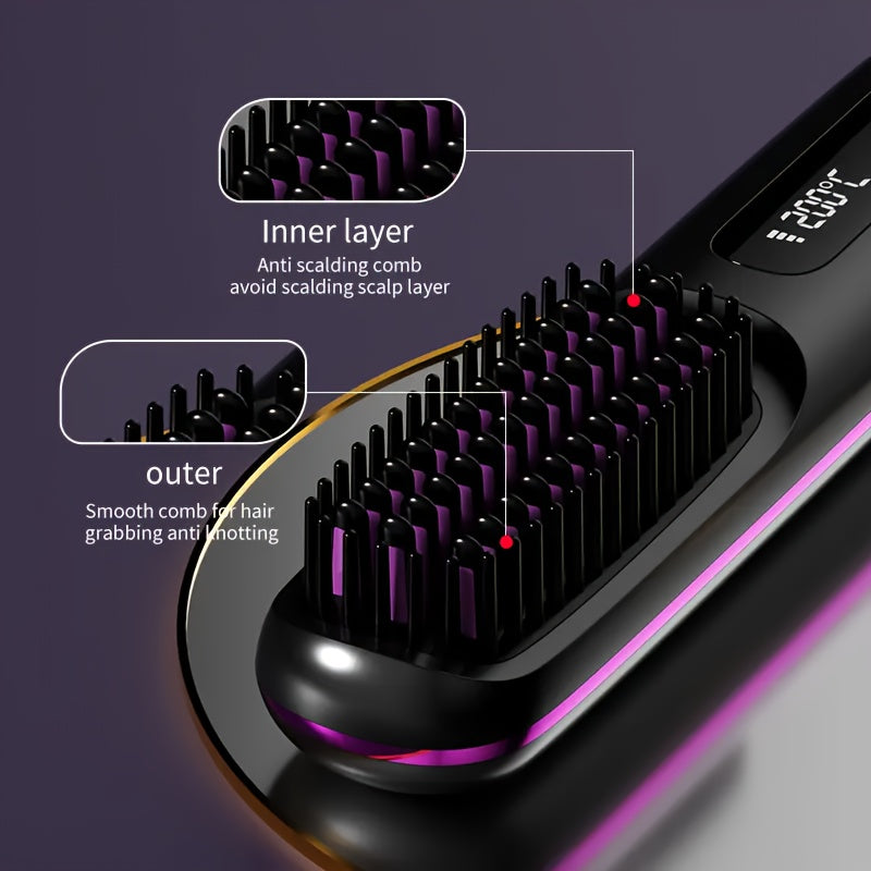 Portable Cordless Hair Straightener Brush for Women - Fast Heating, USB Rechargeable, Compact Travel Size