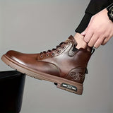 Botas vintage con cordones y cremallera lateral para hombre, resistentes al desgaste y antideslizantes para todas las estaciones.