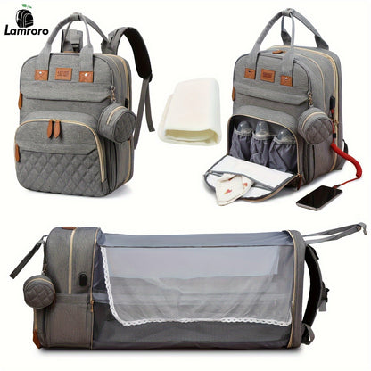 Mochila cambiadora Lamroro, cambiador con puerto de carga USB, multifuncional, gran capacidad y cambiador.