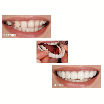 4 prótesis dentales blancas cómodas y flexibles con fijación alveolar superior e inferior fácil de usar.