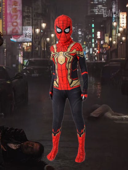 Spider-Boy Inspired Superhero Costume - Stretchy Geometric Web Pattern Bodysuit with Back Zipper, Perfect for Halloween & Christmas Storytelling Parties