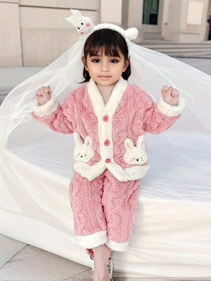 Coral Fleece Pajamas Set, Thickened And Warm Homewear for Girls.