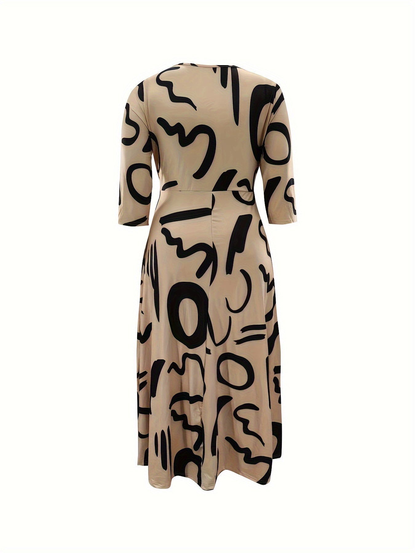 Elegante vestido de poliéster de talla grande con cinturón: cuello redondo elástico cómodo, estilo informal para el fin de semana, dobladillo recto, silueta grande con bolsillos, manga corta, tejido de punto jersey para primavera, verano y otoño.