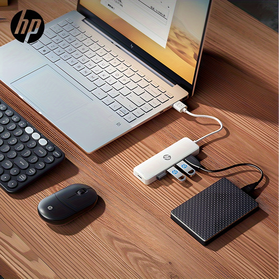 Concentrador USB HP 4 en 1, base de expansión portátil, compatible con portátiles, interfaz USB-A 2.0, Plug and Play, alimentación por USB, voltaje de funcionamiento de hasta 36 V - Modelo DHC-CT100D (194U2AA)