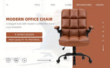 Ergonomic Executive Office Chair with Armrests - PU Synthetic Leather Swivel Desk Chair with Adjustable Height, Head Support, 9-Zone Comfort Design, Wood Frame, and Sponge Cushioning - Home and Office Task Chair with Casters
