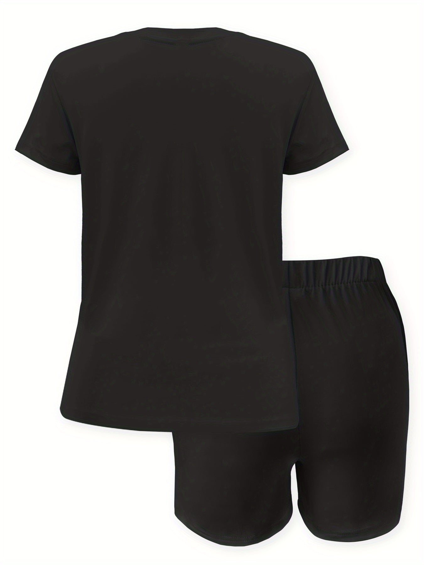 2pcs Women's Plus Size Casual Outfit - Heart Print Short Sleeve T-Shirt & Pocketed Shorts, Stretchy Waistband, Crew Neck, Soft Fabric, Perfect for Spring/Summer