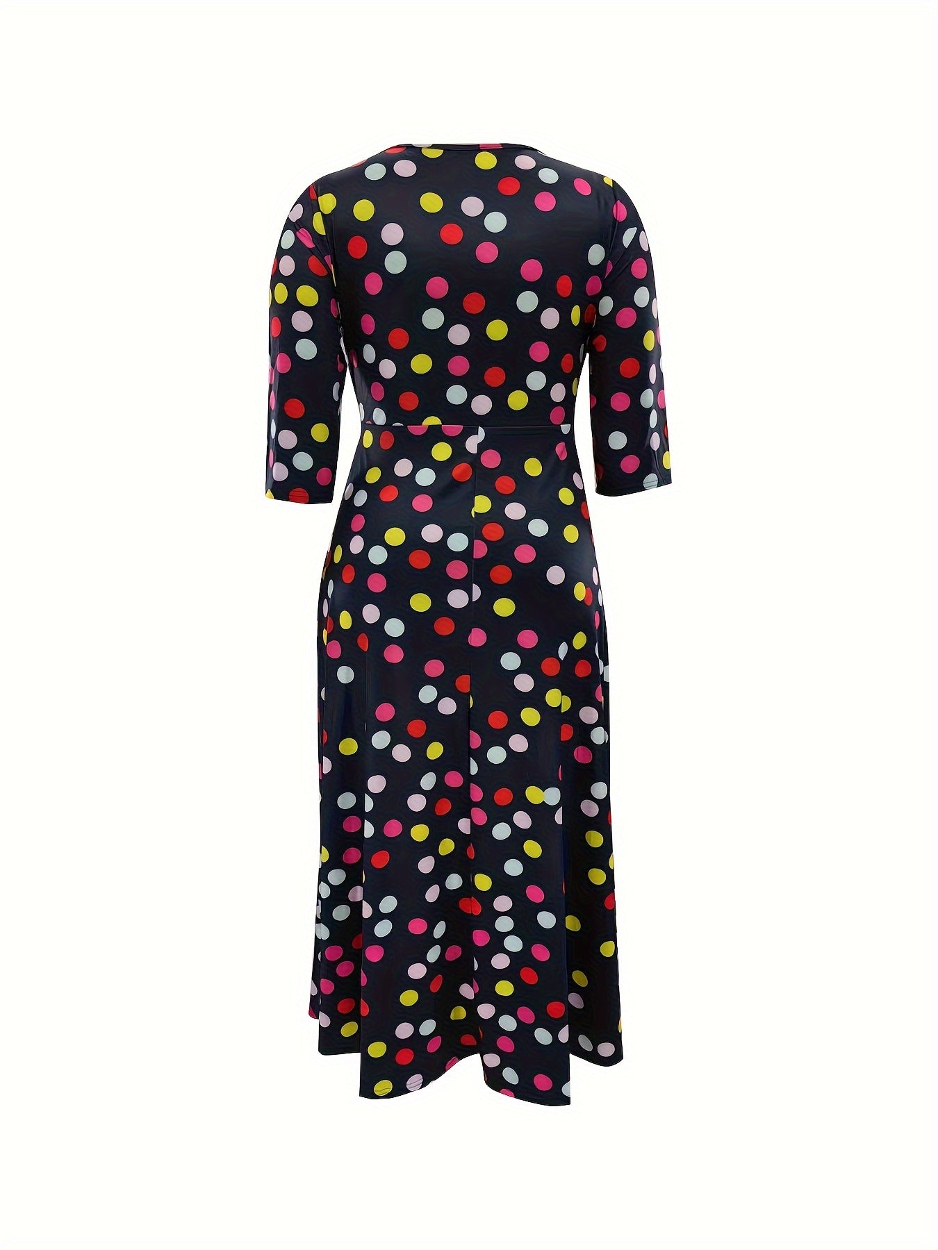 Elegante vestido de poliéster de talla grande con cinturón: cuello redondo elástico cómodo, estilo informal para el fin de semana, dobladillo recto, silueta grande con bolsillos, manga corta, tejido de punto jersey para primavera, verano y otoño.