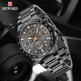 REWARD Black Quartz Watches For Men, Sport Chronograph Luminous Waterproof Wrist Watches