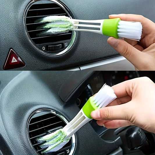 2-in-1 Car Vent & Interior Detailing Cleaning Brush, Multi-functional Non-Electric Dust Cleaner Tool for AC Outlet & Auto Interior Trim, Plastic Material