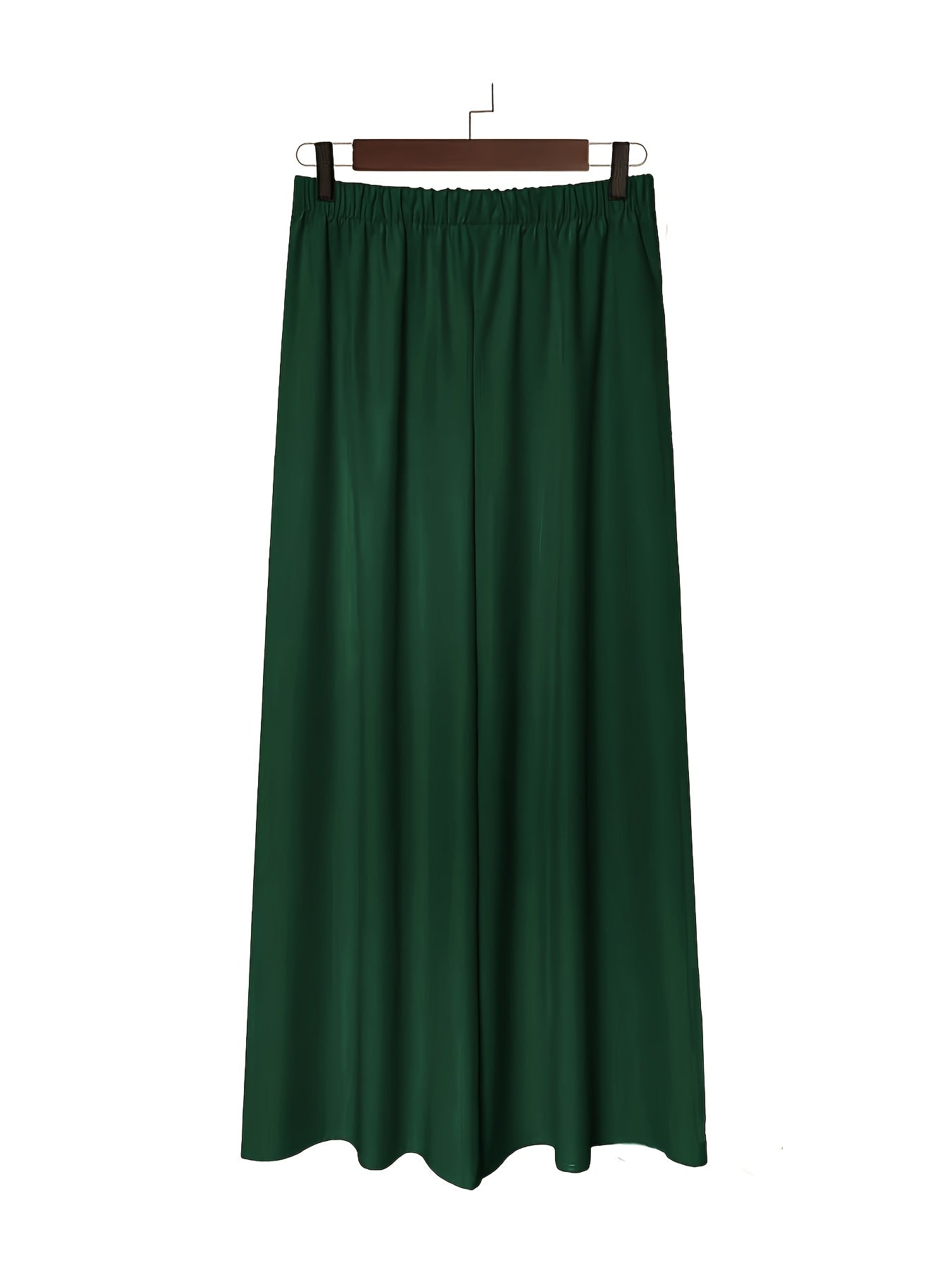 Plus Size - 2pcs Plus Size Wide-Leg Culottes - Casual High-Waist Pants with Elastic Waistband, Non-Stretch Fabric, Solid Color, Relaxed Fit for Spring/Summer/Fall, Casual Attire|Elastic Waistband Pants|Nonstretch Fabric