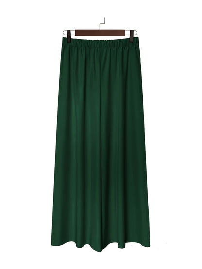 Plus Size - 2pcs Plus Size Wide-Leg Culottes - Casual High-Waist Pants with Elastic Waistband, Non-Stretch Fabric, Solid Color, Relaxed Fit for Spring/Summer/Fall, Casual Attire|Elastic Waistband Pants|Nonstretch Fabric