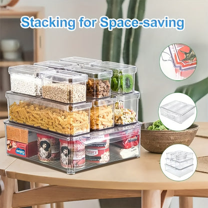 Stackable Refrigerator Organizer Bins with Lids - BPA-Free Leakproof Clear PP Storage Containers - Airtight Meal Prep System - Reusable, Stackable Kitchen Organizing Boxes for Fruits, Vegetables, Meats, Grains - Essential for