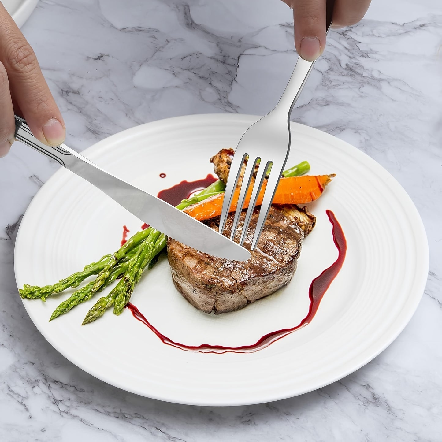60pcs/set Stainless Steel Tableware Set For 12 People With Knives, Forks, And Spoons. Ideal For Restaurants, Parties, Weddings, Classic Strip Craftsmanship. Ergonomic Handles And High Quality Design. Comfortable Grip. Washabl