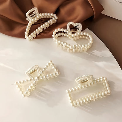 1/2/4pcs Grab Clip With Faux Pearl, Women's Trendy Classy Decorative Hair Clip, Creux Beige Headwear, Beautiful Pearl Hair Clip For Women Girls, ideal choice for gifts