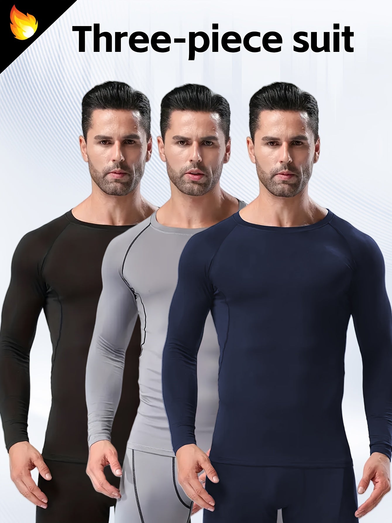 3pcs Men's Athletic Compression Long Sleeve Tops - Quick Dry, Moisture-Wicking & Breathable, High Stretch for Running, Yoga & Outdoor Activities, Casual, Sweat-wicking, Movement Style, Going Out Occasion, Leisure Outing Occas