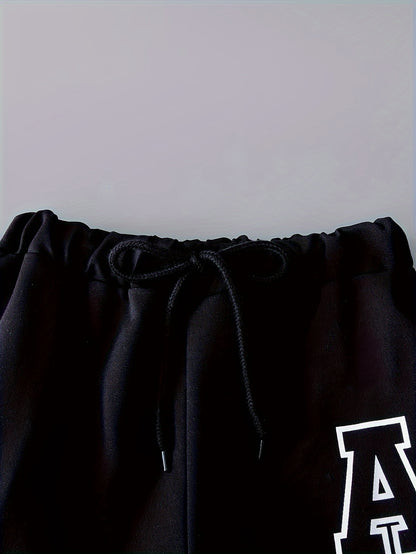 Conjunto de 2 piezas de chaqueta universitaria con estampado de letras para niño, chaqueta bomber y pantalón estilo preppy, ropa infantil para otoño e invierno, uso diario y al aire libre, como regalo.