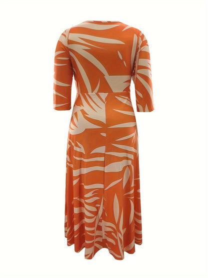 Elegante vestido de poliéster de talla grande con cinturón: cuello redondo elástico cómodo, estilo informal para el fin de semana, dobladillo recto, silueta grande con bolsillos, manga corta, tejido de punto jersey para primavera, verano y otoño.