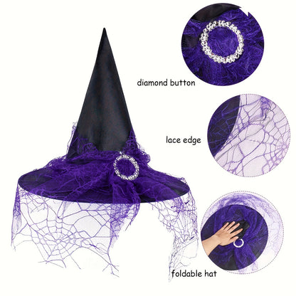 3 Pcs Halloween Witch Costumes for Women: Gothic Cosplay Witch Hat, Tutu Skirt, Striped Knee High Socks Set