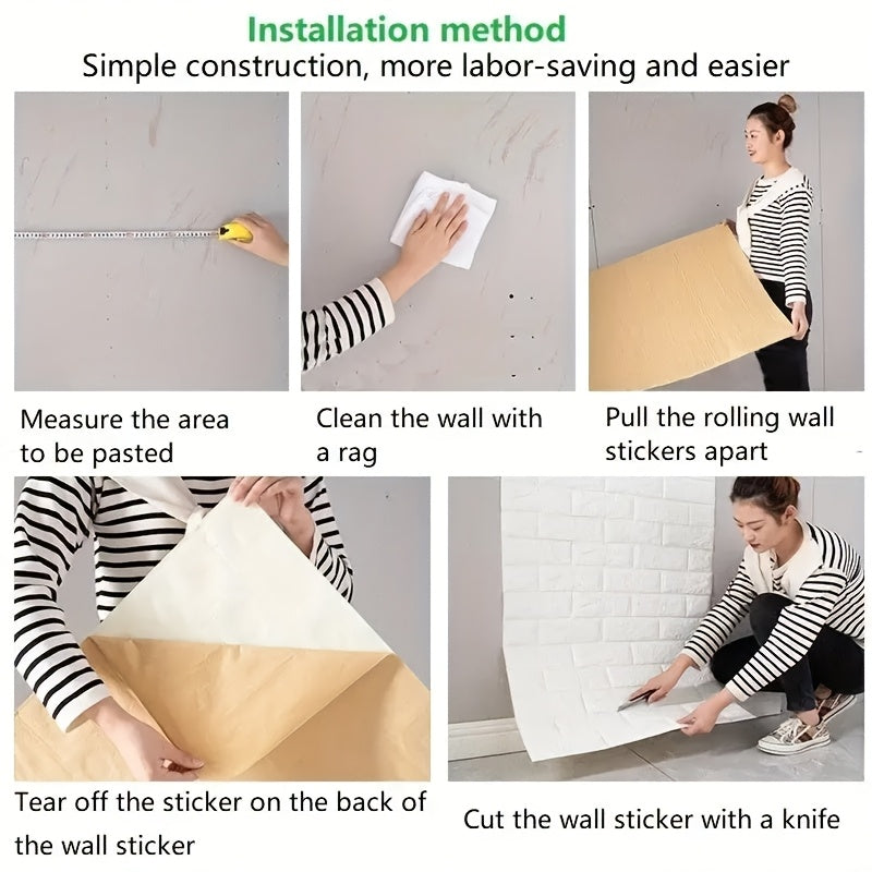 Modern 3D Peel-and-Stick Wall Decals - Easy Clean, Self-Adhesive Foam Wallpaper for Kitchen, Living Room, Bathroom, Hallway - European Home Decor, DIY Renovation, Easy Cut and Stick, Bedroom and Living Room Decor, 3D, Foam Wa