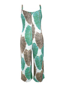 Plus Size, Plus Size Women's Sleeveless V-Neck Geometric Striped Jumpsuit - Wide-Leg Beach Vacation Outfit, Green Yellow White Purple Casual Elegance, Machine Washable All-Season Wear, Beach Clothes, Summer Wardrobe, Elegant