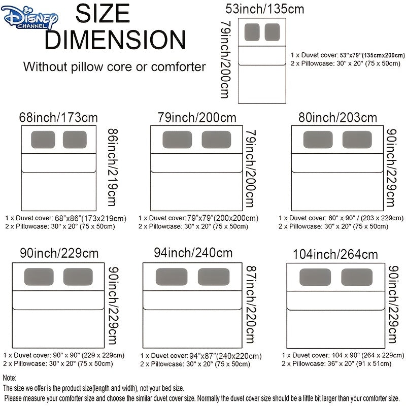 Disney Has Been Authorized 3pcs Cute Bed Cover Anime Cartoon Bedding - Includes Duvet Cover And Pillowcase, Perfect Choice for Bedroom Or Dormitory