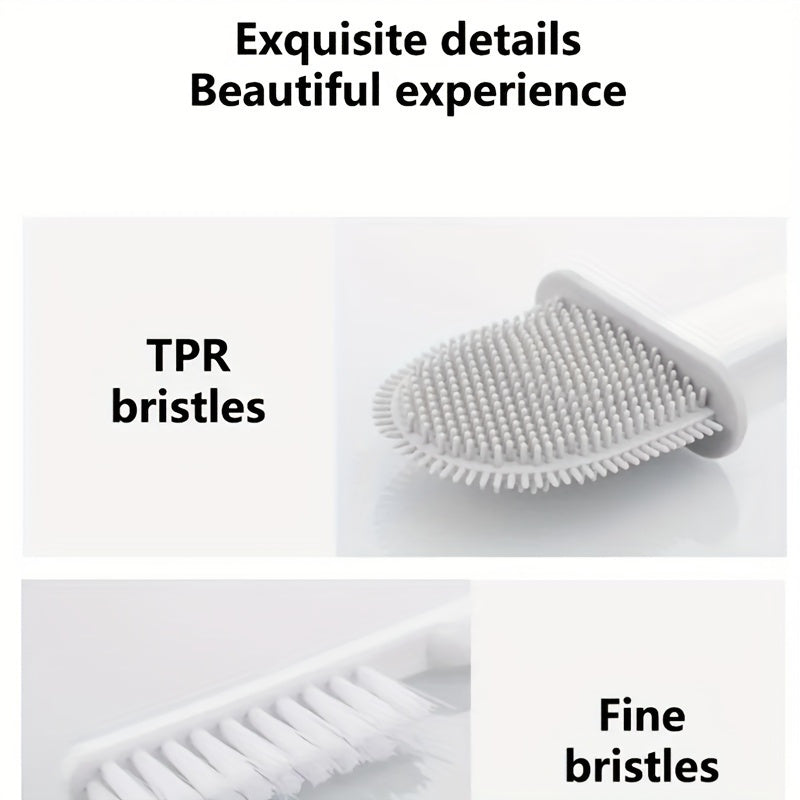 Wall-Mounted Toilet Brush Set, Silicone-Headed Bathroom Cleaning Kit, Space-Saving Long Handle Toilet Cleaner, Ergonomic Design, with 2 Brushes & Holder, for No Electricity Needed, Ideal for Living Room, Bathroom, Toilet, Kit
