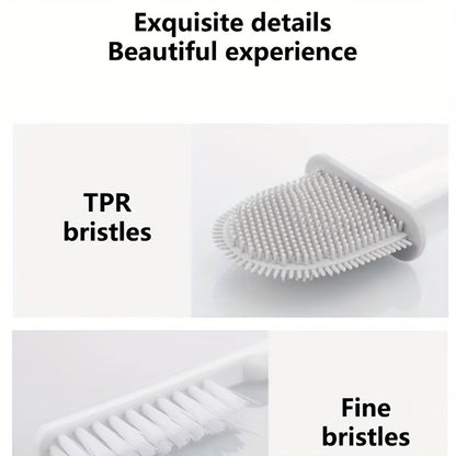Wall-Mounted Toilet Brush Set, Silicone-Headed Bathroom Cleaning Kit, Space-Saving Long Handle Toilet Cleaner, Ergonomic Design, with 2 Brushes & Holder, for No Electricity Needed, Ideal for Living Room, Bathroom, Toilet, Kit