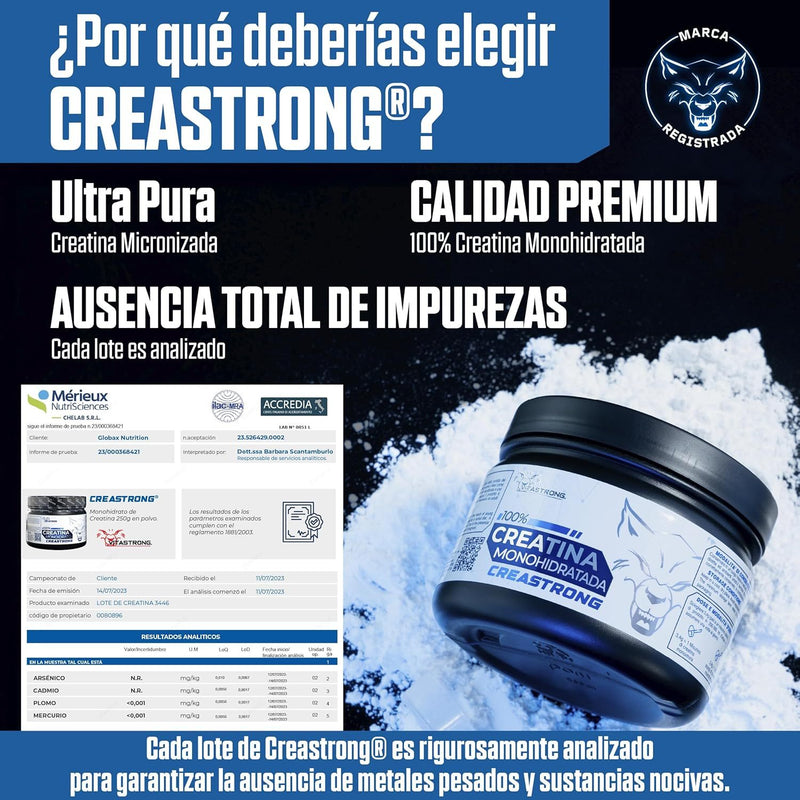 Creatine Monohydrate 3000Mg Creastrong Pure, Creatine Powder Without Additives for Pre, Intra And Post Workout, Alternative to Creatine Capsules And Tablets, Creatine Vitastrong 250G Soluble And Certified