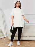 Plus Size Side Split Solid T-Shirt, Casual Crew Neck Short Sleeve T-Shirt, Women's Plus Size Clothing