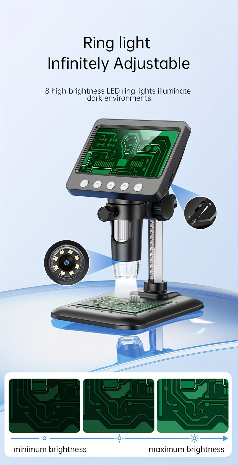 High-Definition 10.92cm Digital Microscope with 50-1000X Magnification, 8 LED Lights for Clear Image Capture - Ideal for Education, Research, Coin Appraisal & Soldering