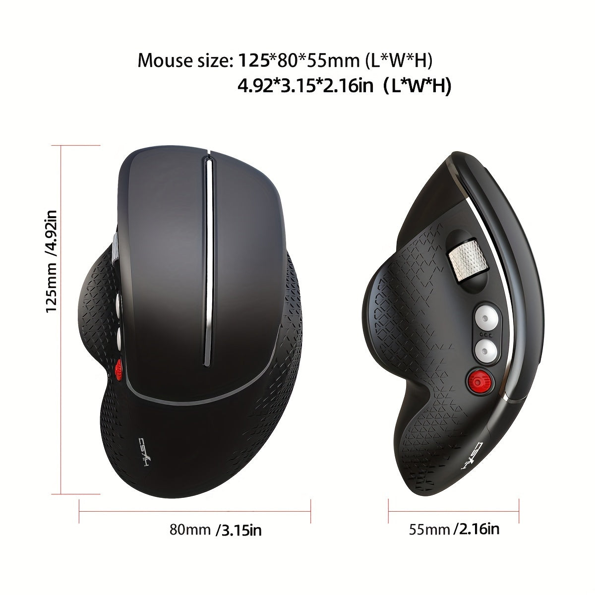 HXSJ New Ergonomic Mouse Side Metal Roller 2.4G Optoelectronic Vertical Mouse Suitable For Home Office Games Battery Not Included