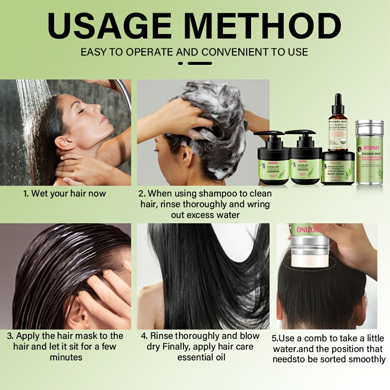 ROZINO Rosemary Mint & Nourishing Hair Mask Set - Moisturizing Care with Natural Extracts for Smooth, Silky Hair - Ideal for All Hair Types, Includes Hydrating Shampoo & Conditioner, ROZINO