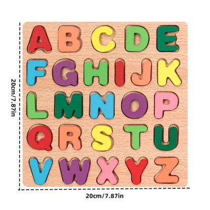 Juego de 4 juguetes educativos STEM de madera grandes: bloques de rompecabezas con alfabeto, números y formas para el aprendizaje temprano, el reconocimiento de colores y el desarrollo de habilidades para la resolución de problemas.