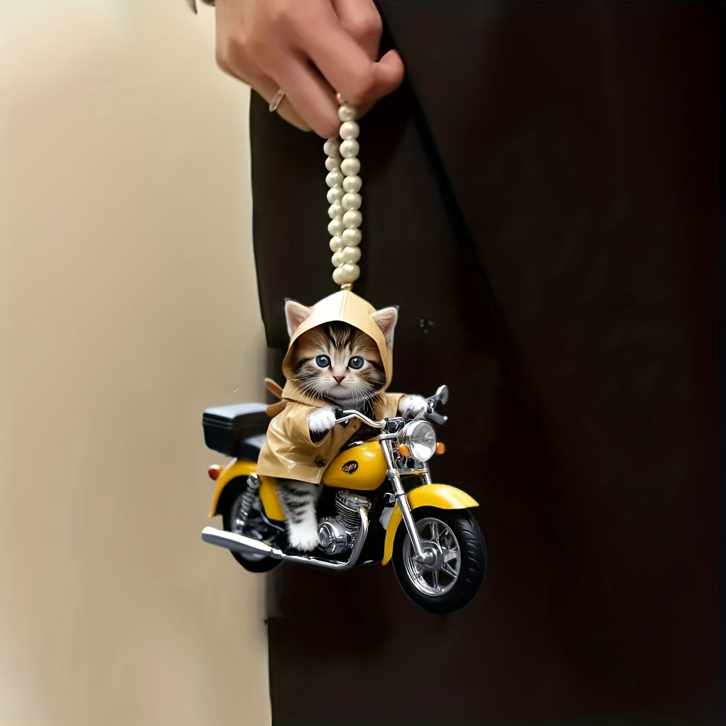 Adorno colgante de acrílico 2D con forma de motocicleta y gatito, estilo moderno, ideal para cumpleaños, hecho de acrílico, sin plumas, no requiere electricidad.