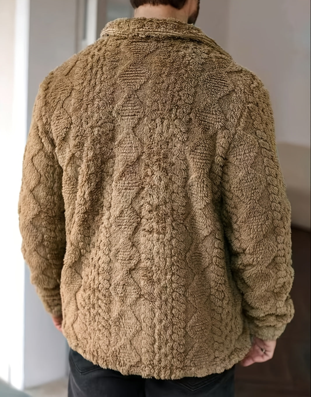 Men's Casual Solid Color Flannel Jacket - Cozy Polyester, Button-Up Outerwear with Pockets, Long Sleeves for Fall & Winter