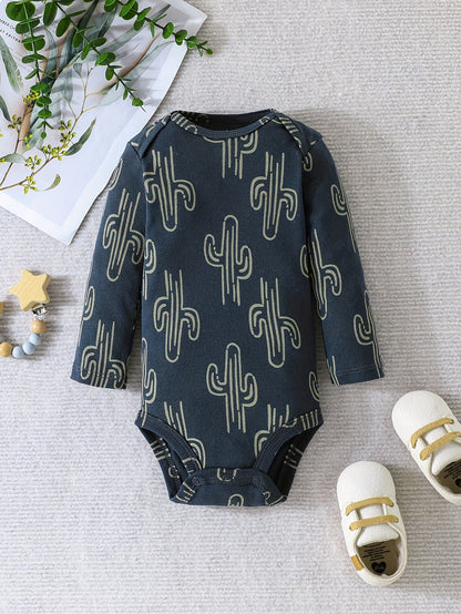 5pcs, Cactus Pattern Cotton Bodysuit For Baby Boys