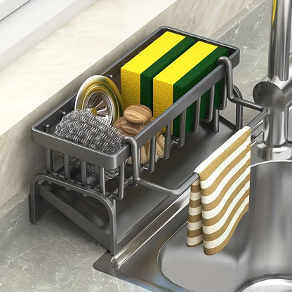 Kitchen Sink Organizer Box with Drain Tray, Robust Thickened Plastic Caddy for Soap, Sponge Holder, Dish Brush, and Kitchen Accessories - Uncharged Tools & Utensils Storage Solution