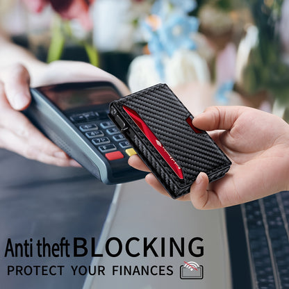 Men's Sleek Magnetic Closure Wallet with AirTag Holder - RFID Blocking, PU Leather, Black