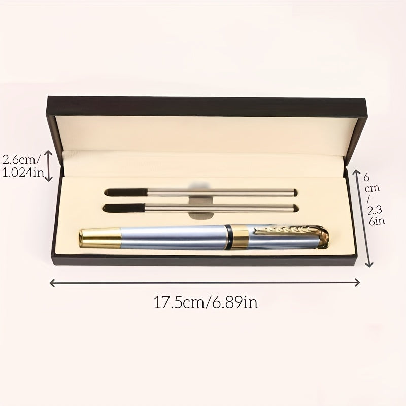 1pc Luxury Personalized Metal Ballpoint Pen Set with 2 Refills and Gift Box - Black & Silver, Engraved Name, Elegant Office and Business Men'S Gift